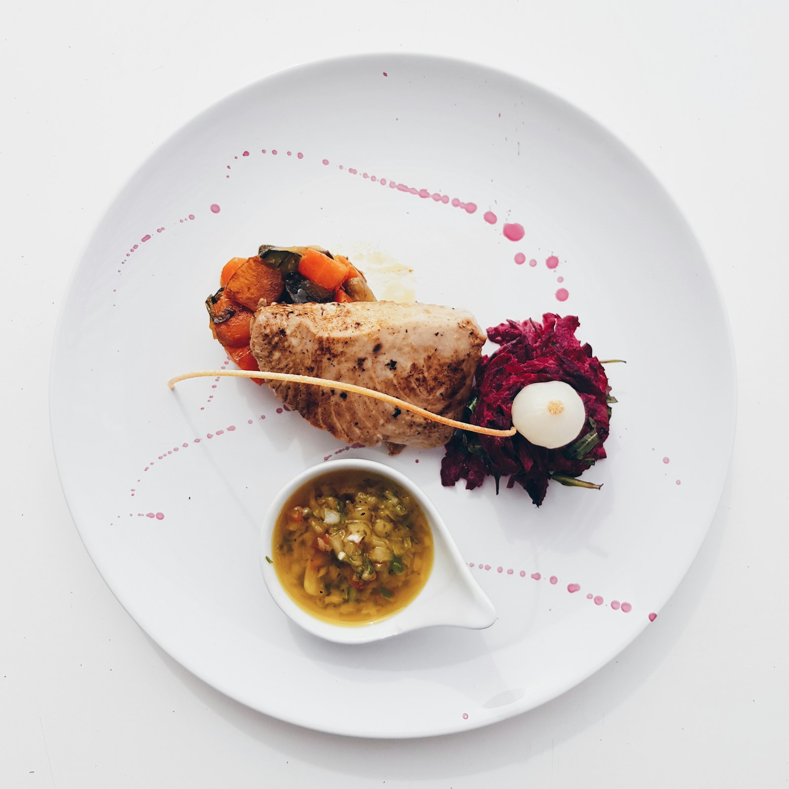 Beef tenderloin with beetroot, plated