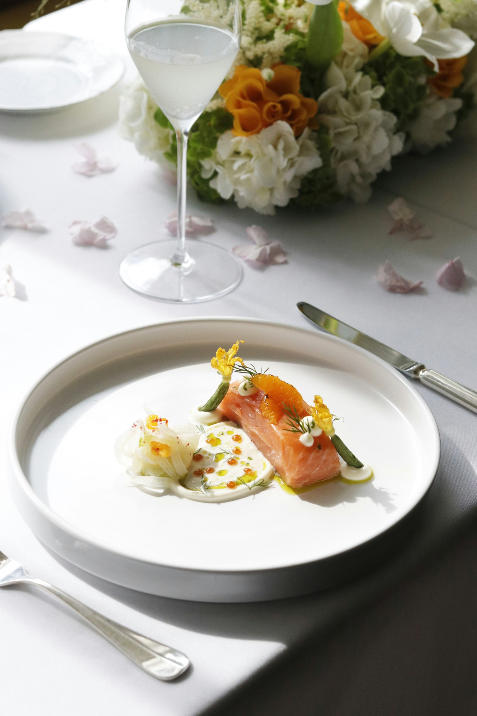 Cured salmon course, plated